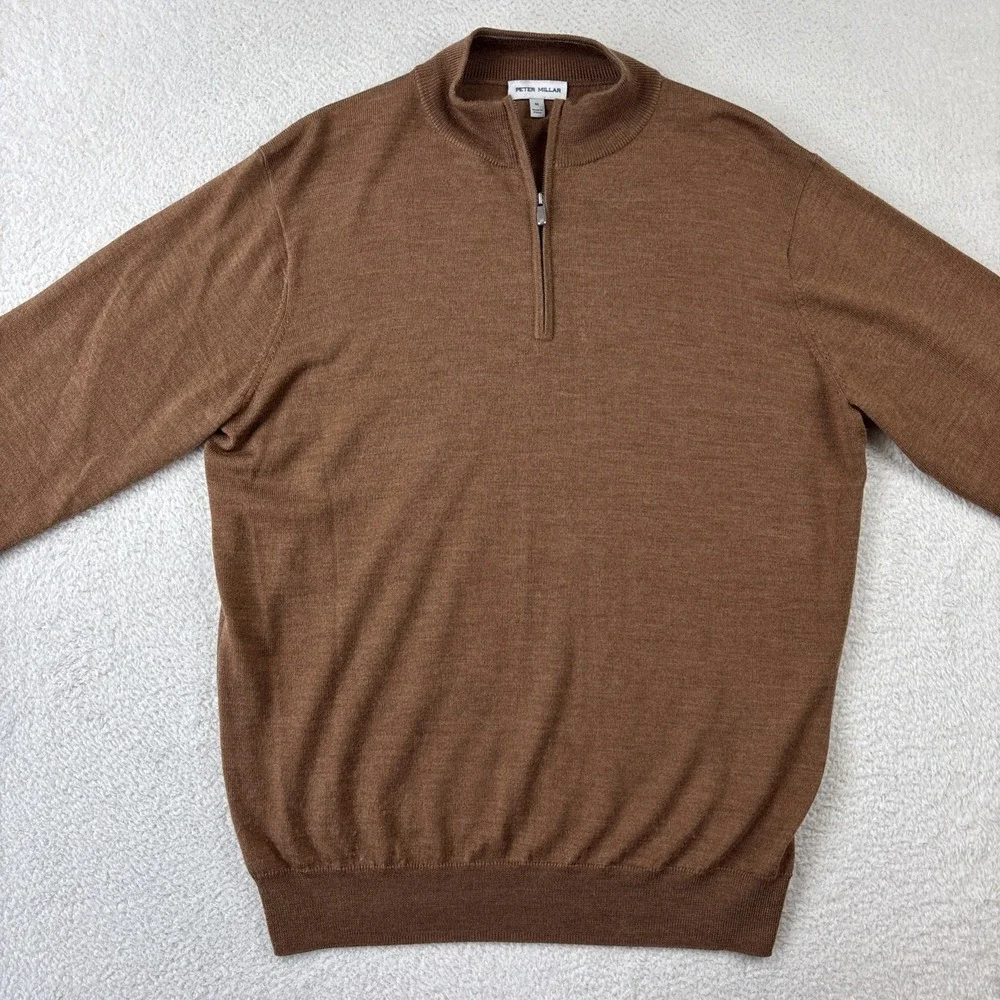 PETER MILLAR Autumn Crest 1/4 Zip Sweater Mens Medium Brown Luxury Wool Pullover